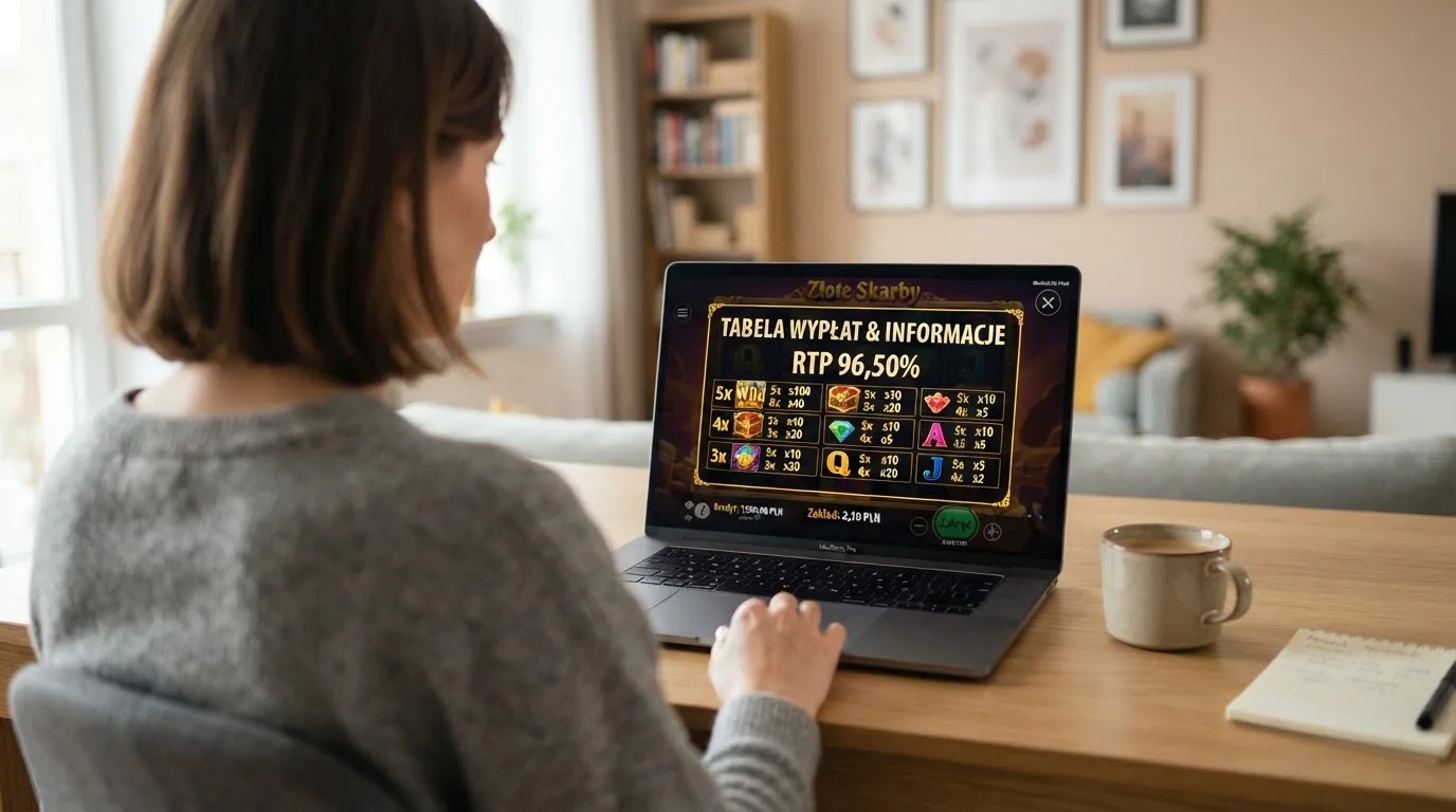 ekran automatu online z otwartą tabelą wypłat pokazującą wartość procentową RTP