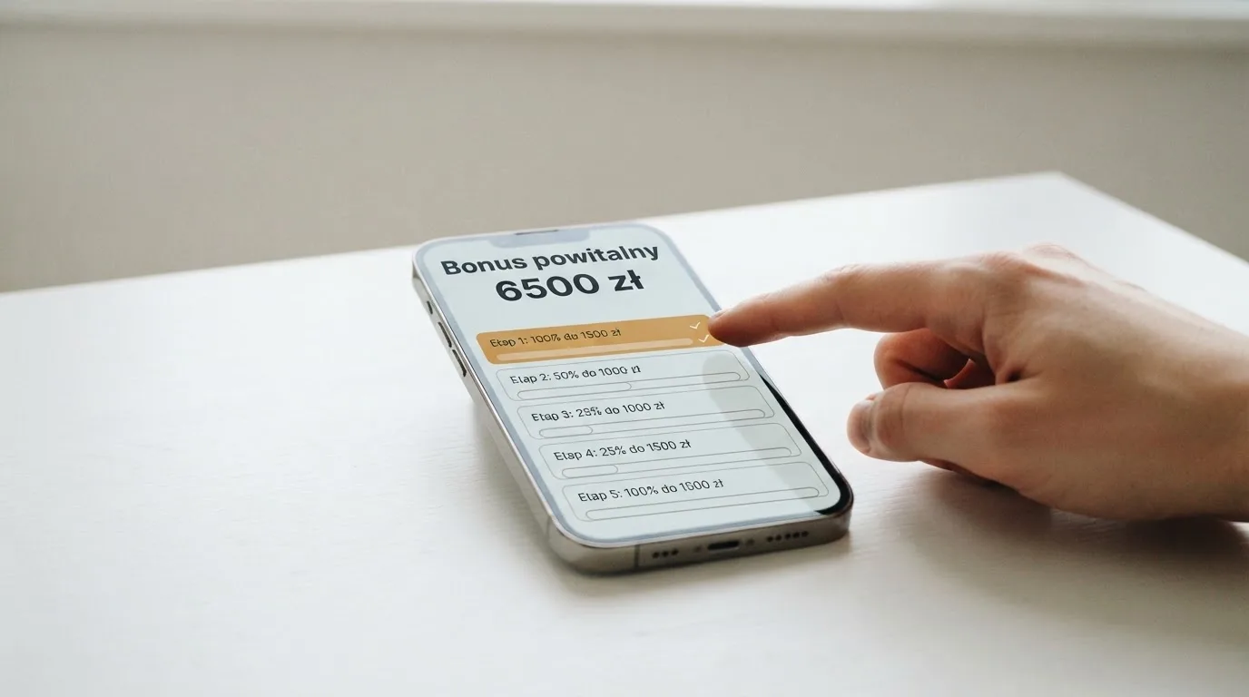 Ekran z warunkami bonusu powitalnego podczas rejestracji w kasynie online